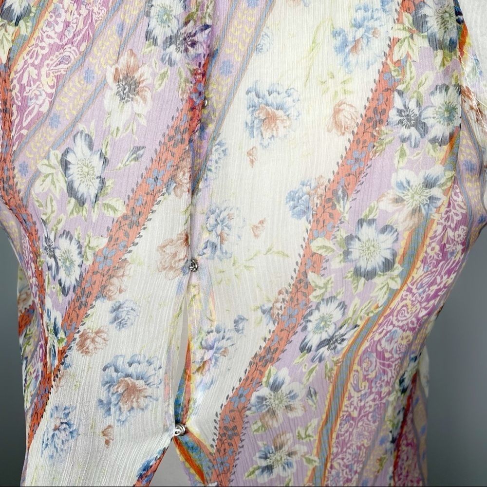 DREW Silk chiffon Multicolor Paisley Pussy Bow Tie Neck Snap Back Tank Size XS - Picture 9 of 10